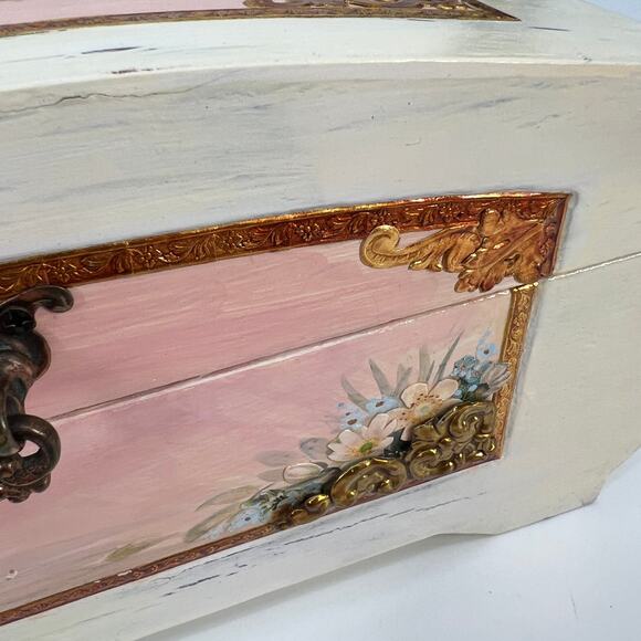 Custom Artisan Upcycled Trinket Sewing Box Decoupage Hand Painted Velvet Mirror - Picture 7 of 16
